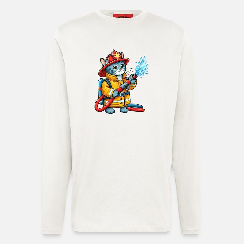 Feuerwehrmann Kätzchen Splash - Langarmshirt - made by SPREAD  - OFF WHITE