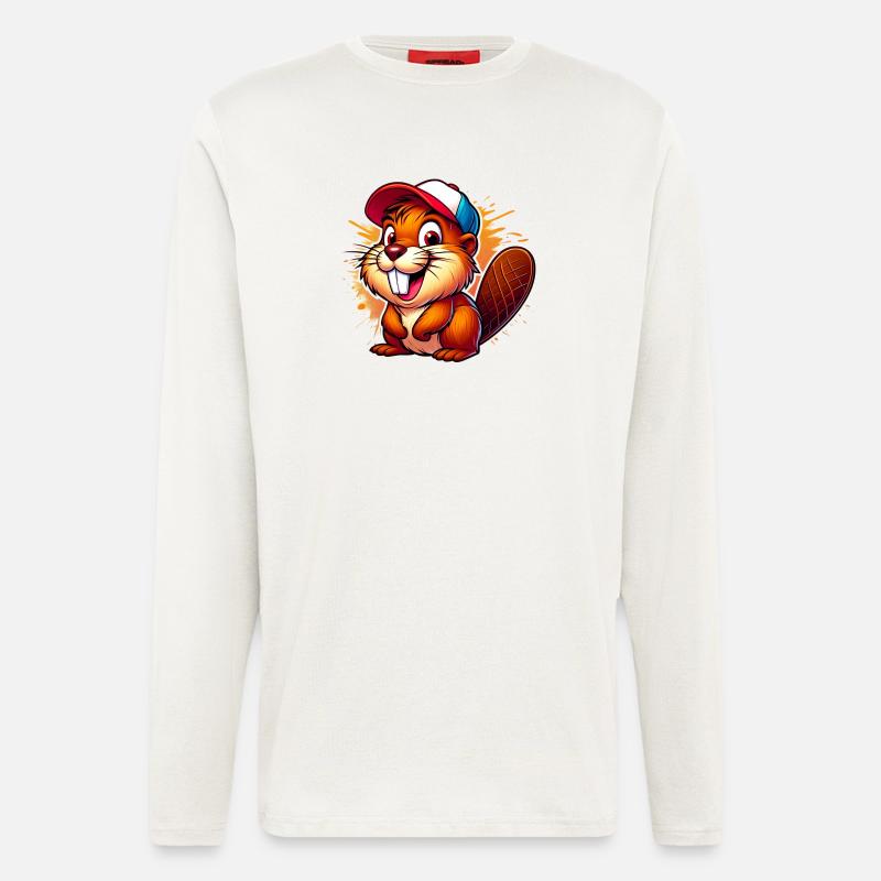 Beaver with baseball cap - Longsleeve - made by SPREAD  - OFF WHITE