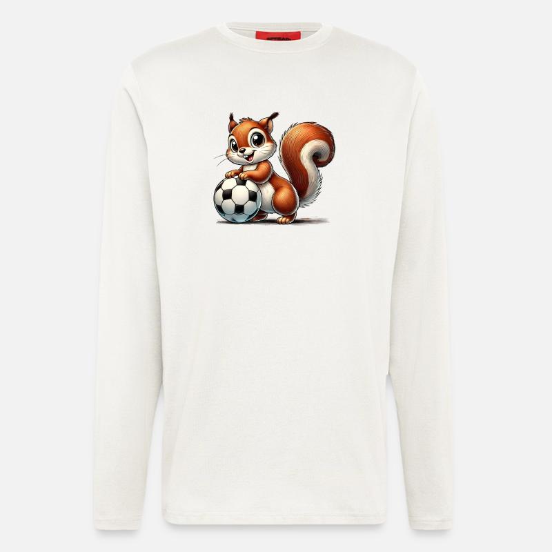 fröhliches Eichhörnchen, spielt Fußball - Langarmshirt - made by SPREAD - OFF WHITE