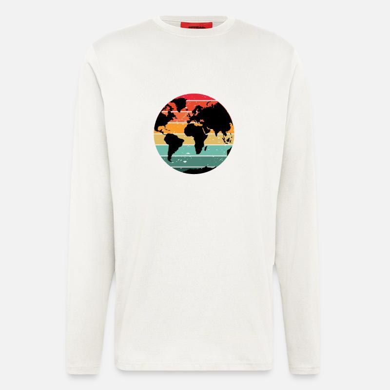 Buntes Retro-Weltkartendesign - Langarmshirt - made by SPREAD  - OFF WHITE