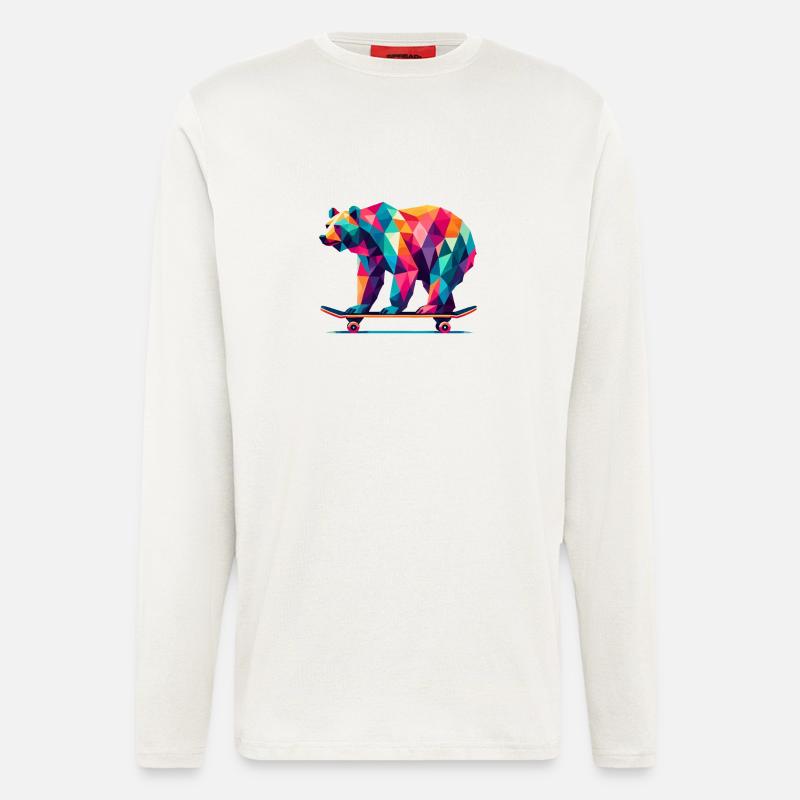 Geometrisches Polygon Bär Skateboarding Bunte Kunst - Langarmshirt - made by SPREAD  - OFF WHITE