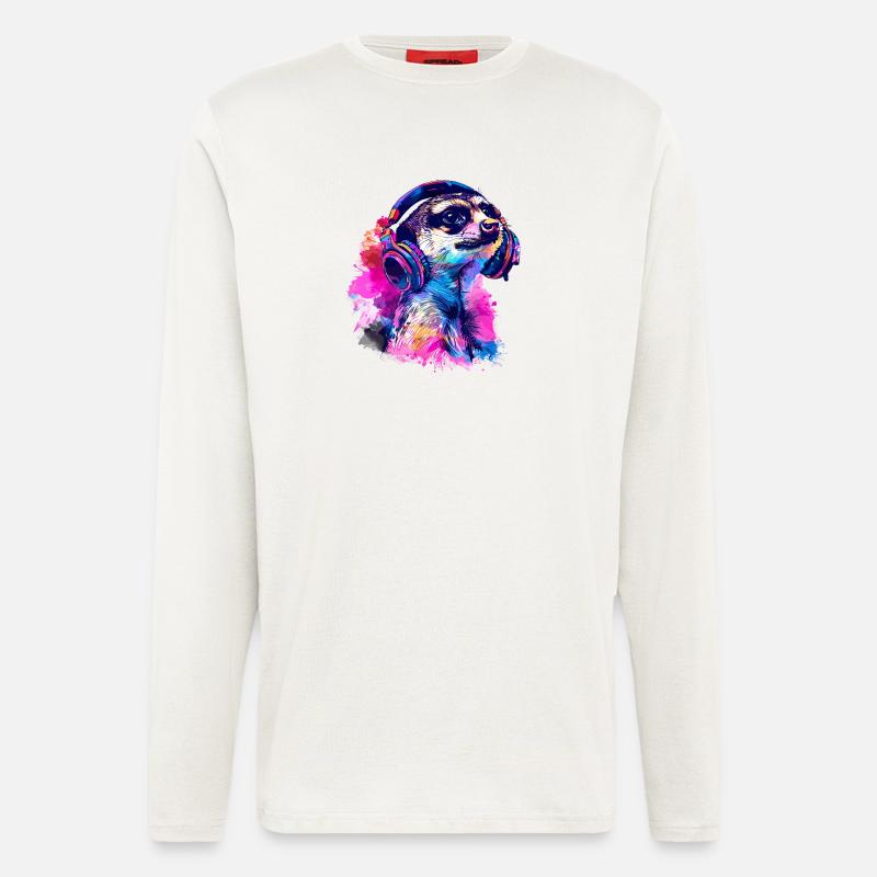Erdmännchen Erdhündchen Scharrtier mit Kopfhörer - Langarmshirt - made by SPREAD  - OFF WHITE