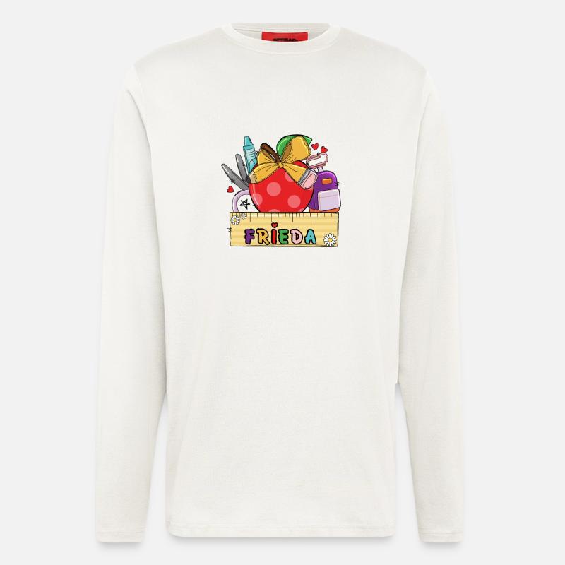 Personalisierte Schultasche mit Name Frieda - Langarmshirt - made by SPREAD  - OFF WHITE