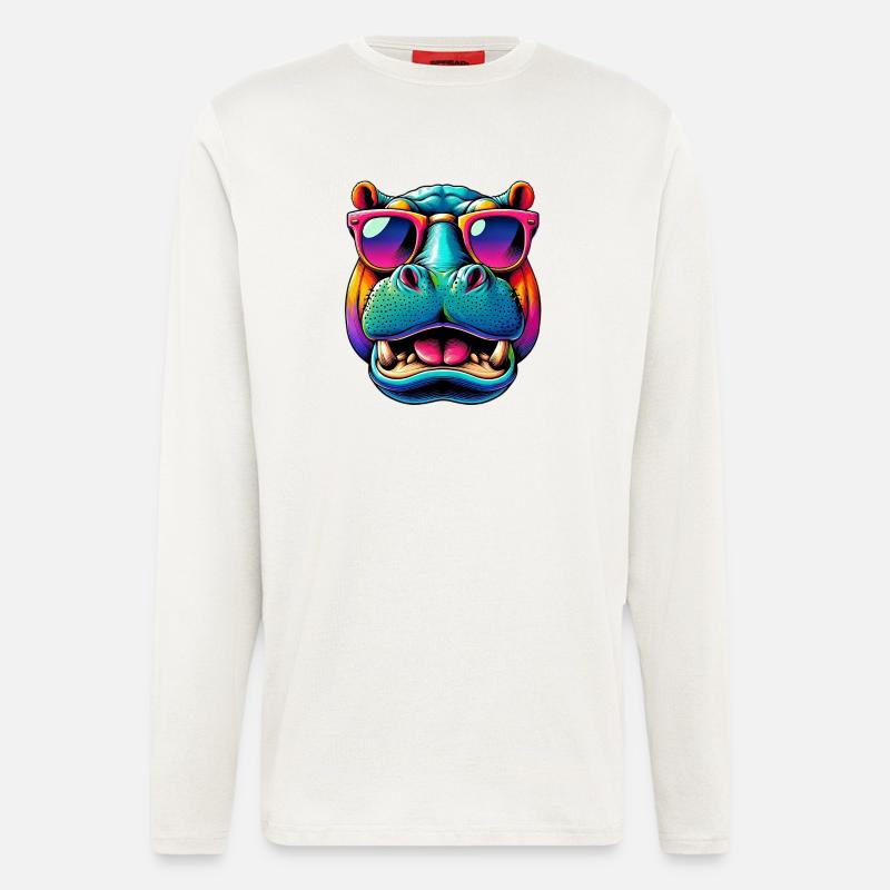 Nilpferd mit Sonnenbrille - Langarmshirt - made by SPREAD  - OFF WHITE