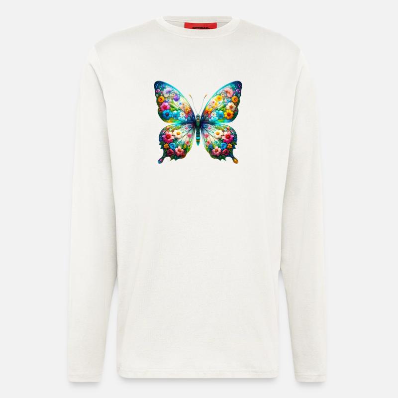 Schmetterling mit Blumen verziert - Langarmshirt - made by SPREAD - OFF WHITE