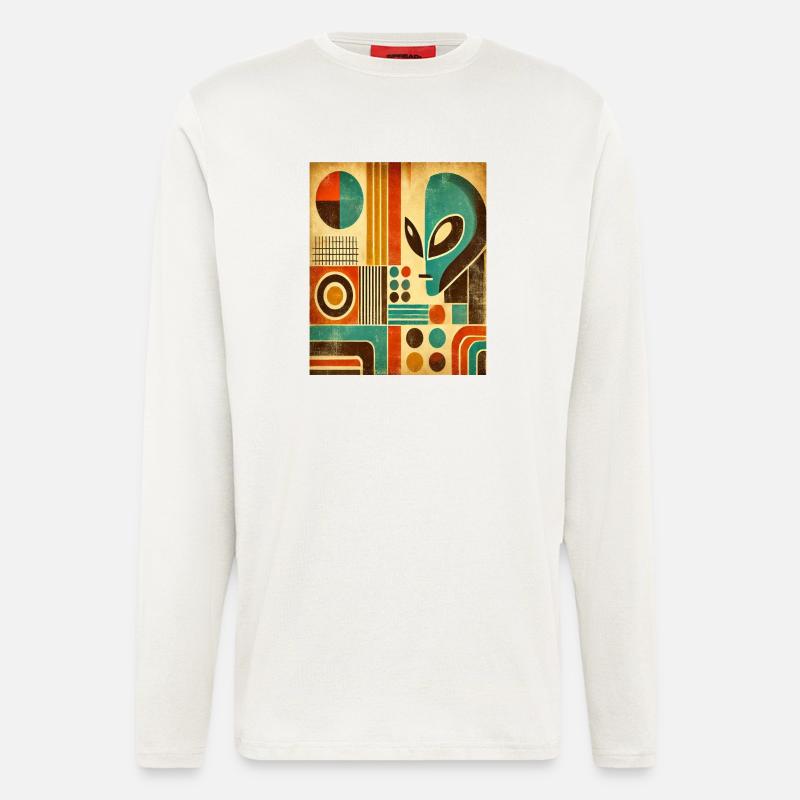 Retro abstraktes Bild mit Alien-Gesicht. - Langarmshirt - made by SPREAD  - OFF WHITE