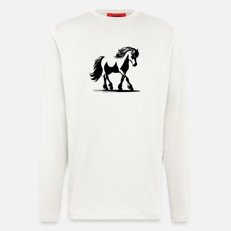 Cheval Poney de selle allemand - Manches longues bio décontracté fabriqué en UE - OFF WHITE