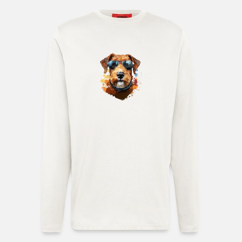 Airedale Terrier mit Sonenbrille - Langarmshirt - made by SPREAD  - OFF WHITE