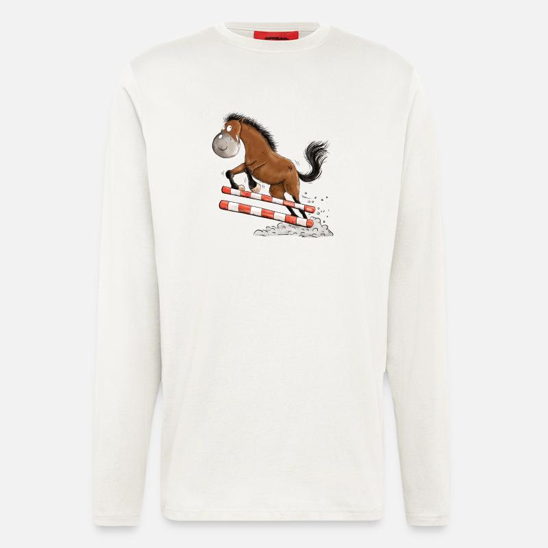 Witziges Springpferd Springreiten Tunier Pferd - Langarmshirt - made by SPREAD  - OFF WHITE