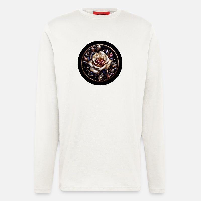 Rose im Diamantkranz - Rose Diamant Edelstein - Langarmshirt - made by SPREAD - OFF WHITE