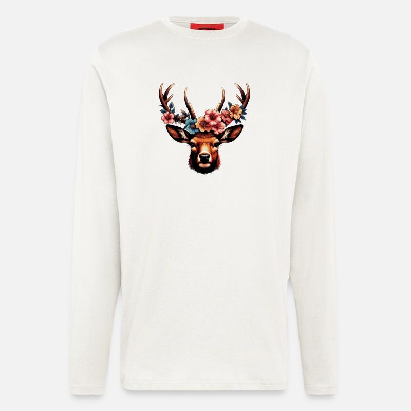 Hirsch mit Blumen - Langarmshirt - made by SPREAD  - OFF WHITE