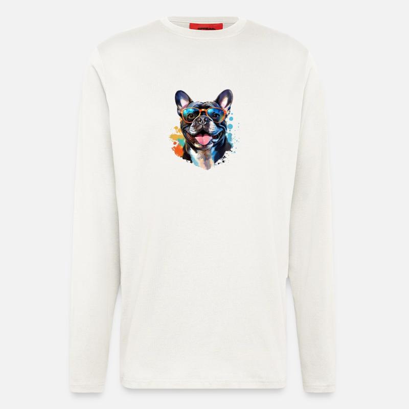 Frenchie mit Sonnenbrille - Langarmshirt - made by SPREAD  - OFF WHITE