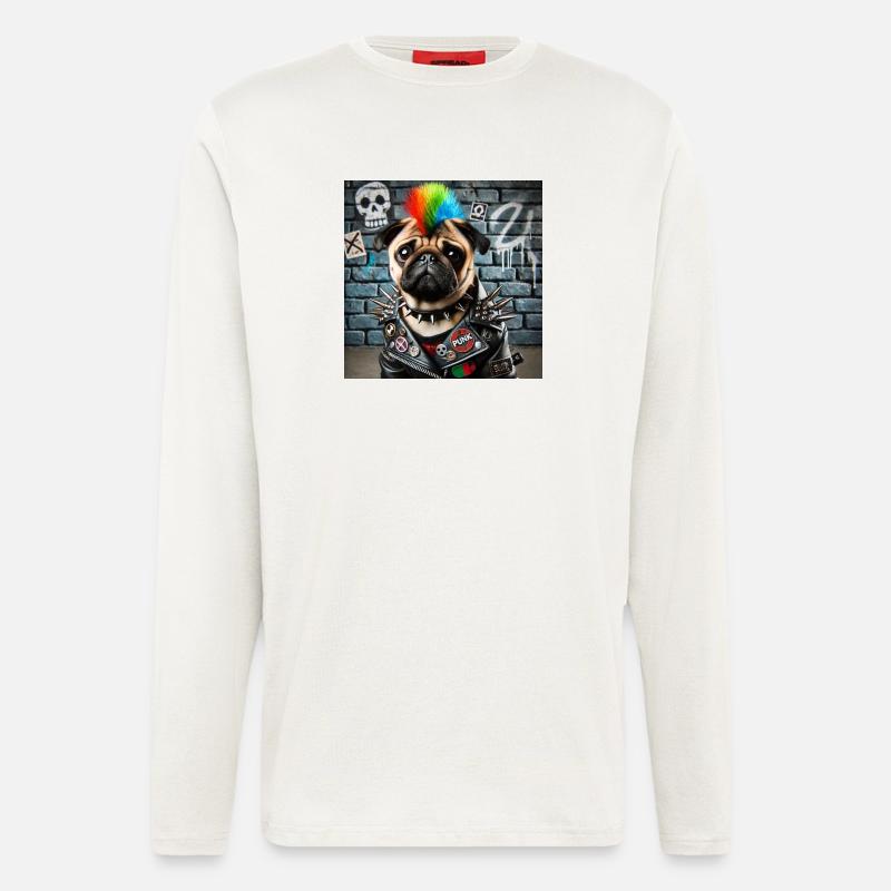 Punk Mops mit Regenbogenmähne - Langarmshirt - made by SPREAD  - OFF WHITE