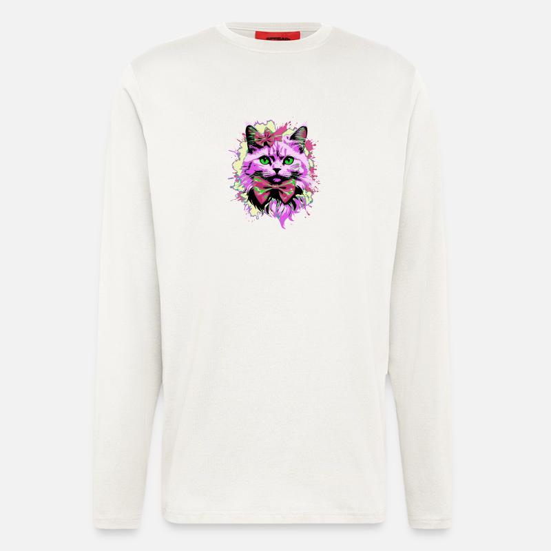 Neonkatze mit Fliege - Langarmshirt - made by SPREAD - OFF WHITE