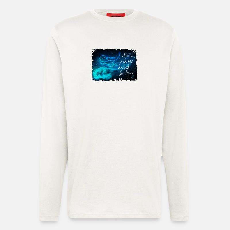 Nagez à travers les étoiles - Manches longues bio décontracté fabriqué en UE - OFF WHITE