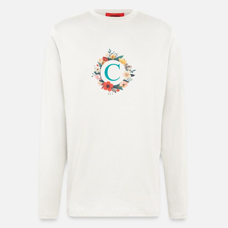C Monogram, Flower Wreath, Personalizable - Longsleeve - made by SPREAD - OFF WHITE