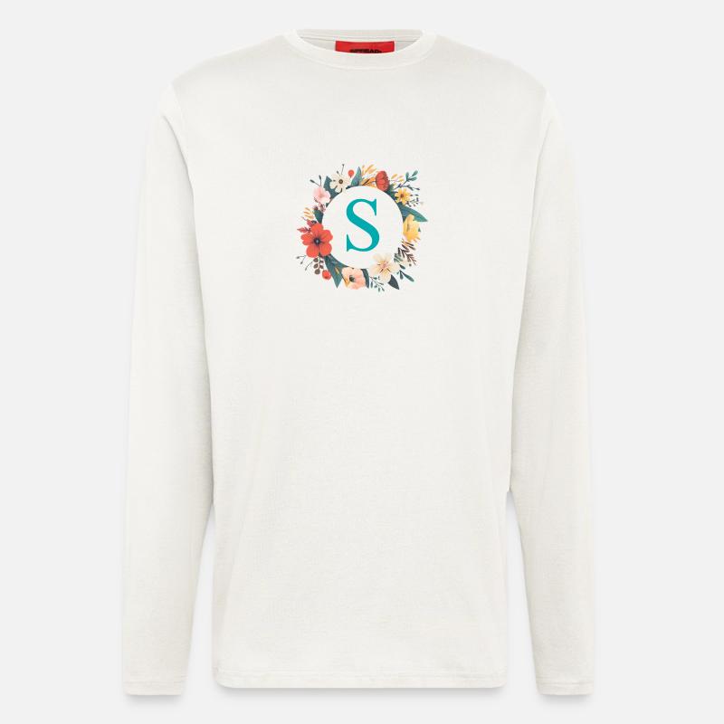 S Monogram, Flower Wreath, Personalizable - Longsleeve - made by SPREAD  - OFF WHITE