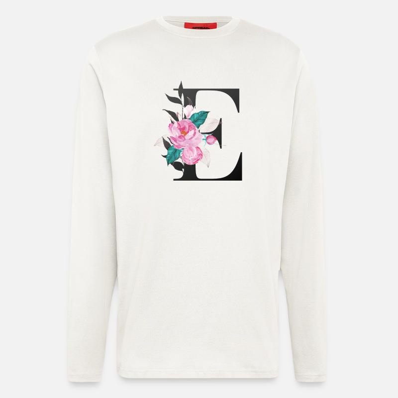 Eleganter Buchstabe 'E' mit Blumen - Langarmshirt - made by SPREAD  - OFF WHITE