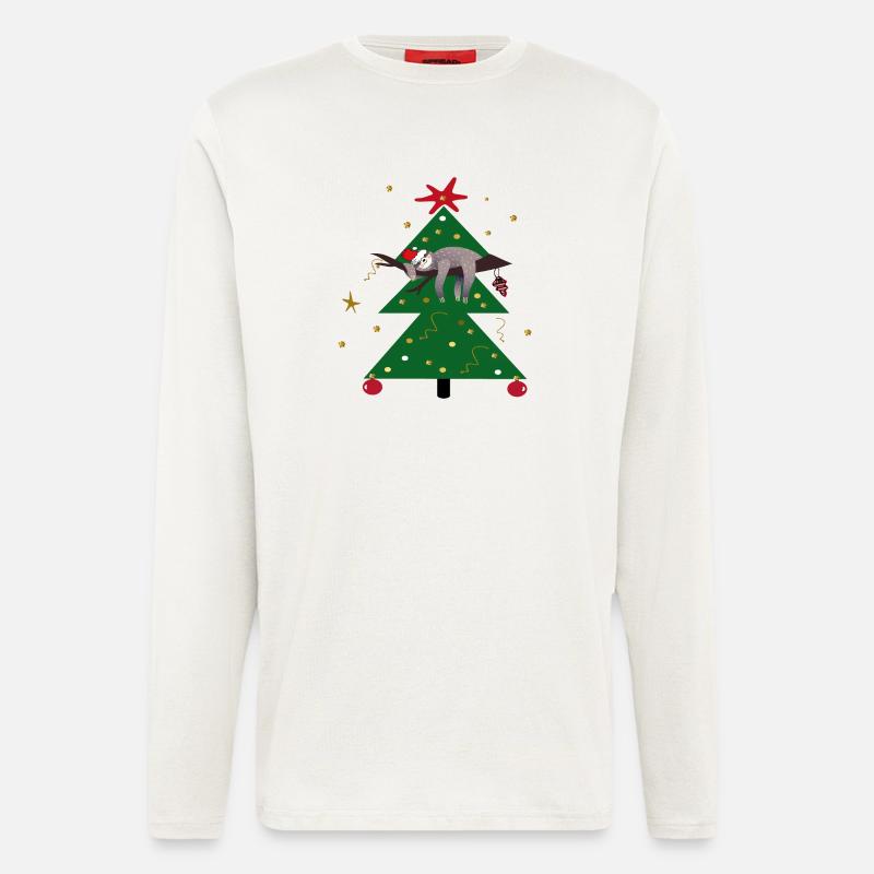 Faultier im Weihnachtsbaum, Merry Christmas - Langarmshirt - made by SPREAD - OFF WHITE