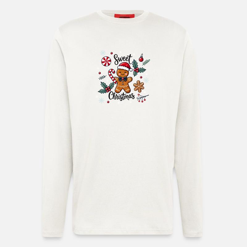 Fröhlicher Lebkuchenmann mit Zuckerstange - Langarmshirt - made by SPREAD  - OFF WHITE