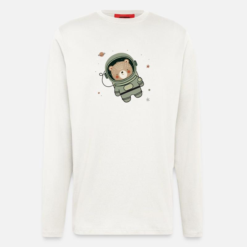 Ours astronaute mignon dans l’espace - Manches longues bio décontracté fabriqué en UE - OFF WHITE