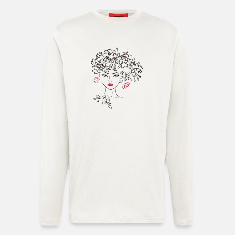 Frauenkopf mit Blüten - Langarmshirt - made by SPREAD  - OFF WHITE