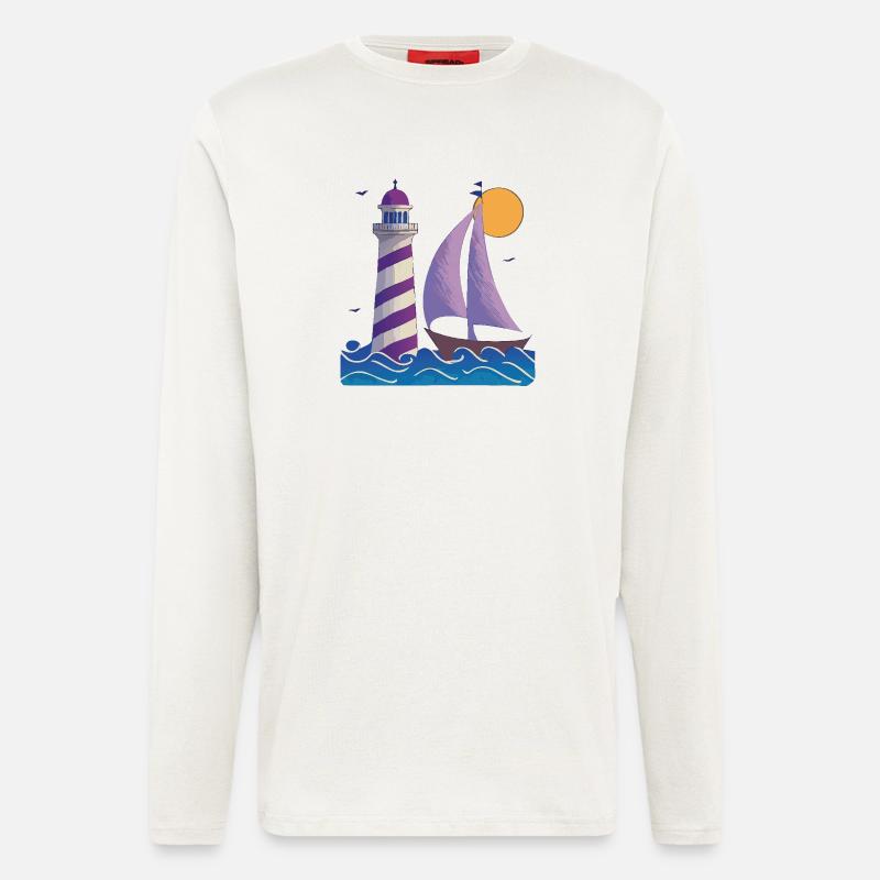 Lighthouse with boat - Longsleeve - made by SPREAD  - OFF WHITE