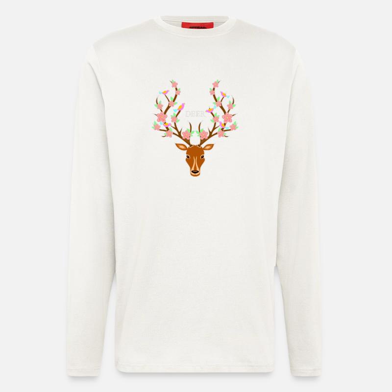Hirsch mit Blumen im Geweih - Langarmshirt - made by SPREAD  - OFF WHITE