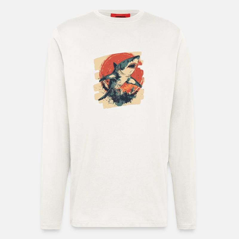 Haifisch Retro - Langarmshirt - made by SPREAD - OFF WHITE