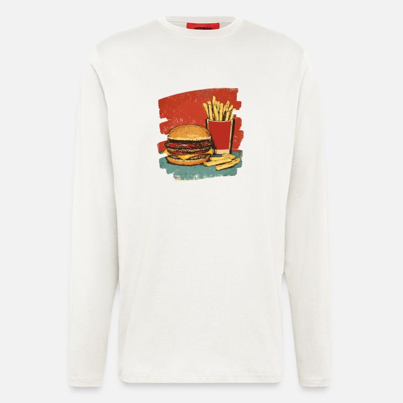 Burger und Fritten Retro - Langarmshirt - made by SPREAD  - OFF WHITE