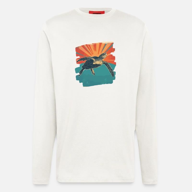 Tortue de mer rétro - Manches longues bio décontracté fabriqué en UE - OFF WHITE