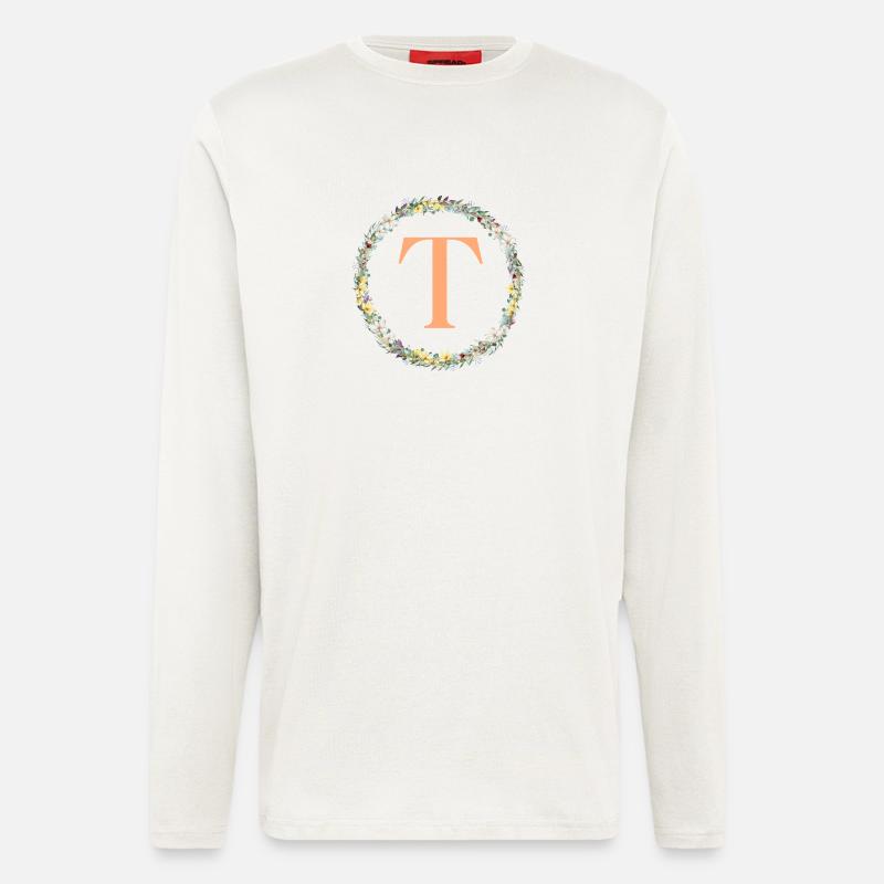 T Monogram, Flower Wreath, Personalizable - Longsleeve - made by SPREAD  - OFF WHITE