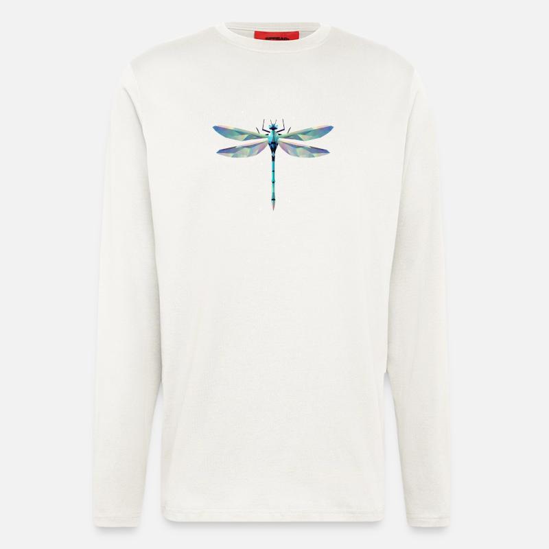 stilvolle filigrane Libelle im polygonalen Design - Langarmshirt - made by SPREAD  - OFF WHITE
