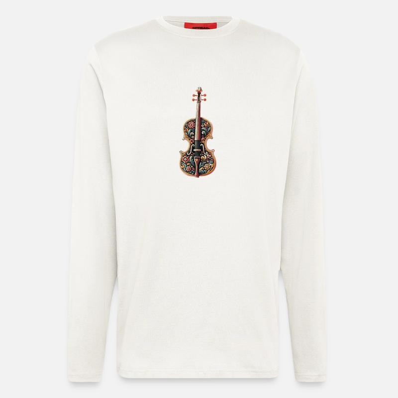 Kunstvolle Violine mit Blumenmuster - Langarmshirt - made by SPREAD  - OFF WHITE