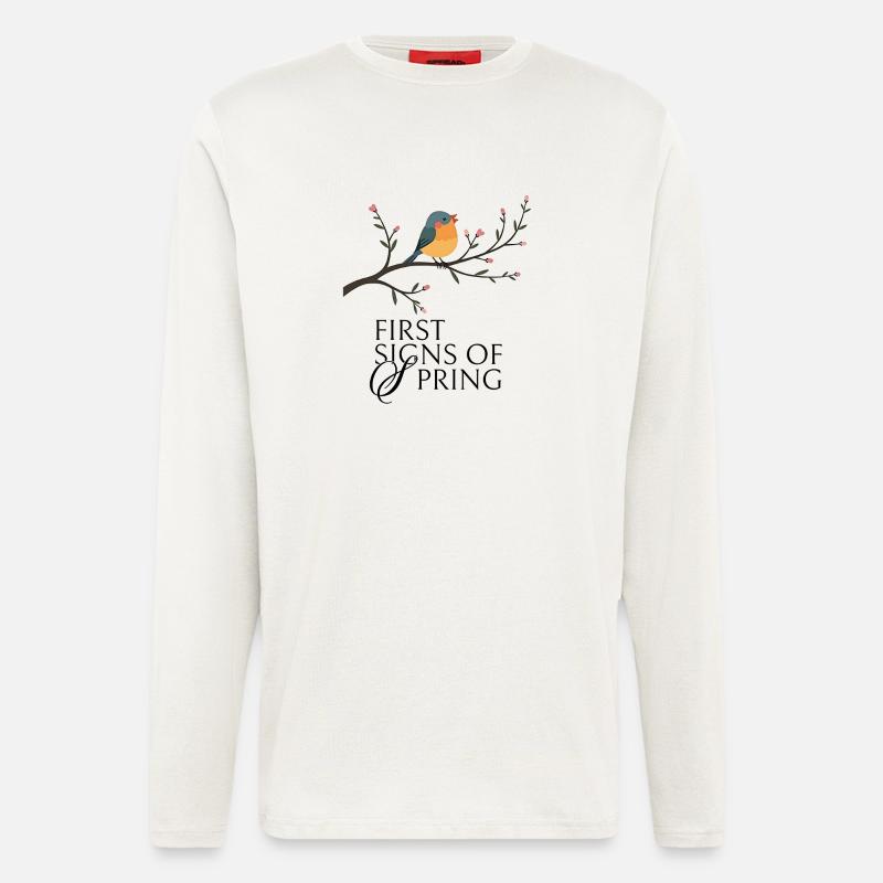 Vogel am Blütenzweig  - Langarmshirt - made by SPREAD  - OFF WHITE
