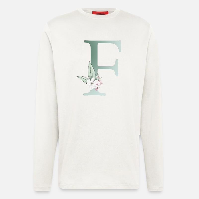 F Monogramm, Floral, personalisierbar - Langarmshirt - made by SPREAD  - OFF WHITE