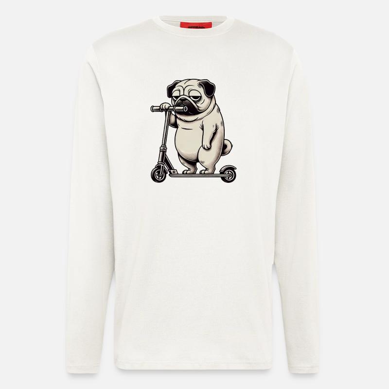 Lustiger Mops Roller Scooter Kickroller Grumpy - Langarmshirt - made by SPREAD  - OFF WHITE