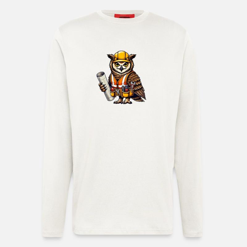 Bauarbeiter-Eule – Clever & Handwerklich! - Langarmshirt - made by SPREAD  - OFF WHITE