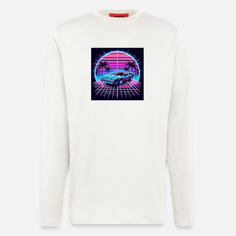 80s Synthwave – Neon Dream Car - Langarmshirt - made by SPREAD  - OFF WHITE