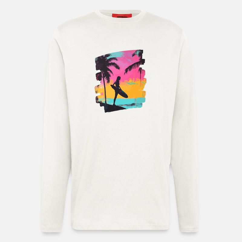 Surfeur Surf Planche de surf Surf - Manches longues bio décontracté fabriqué en UE - OFF WHITE