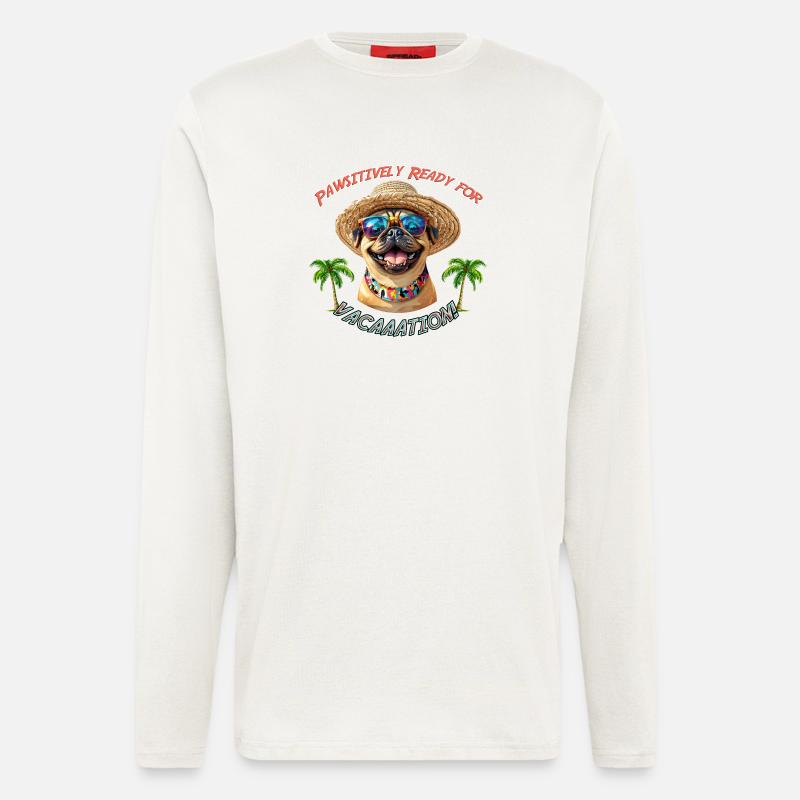 Mops im Sommerlook: Pawsitively Ready - Langarmshirt - made by SPREAD  - OFF WHITE