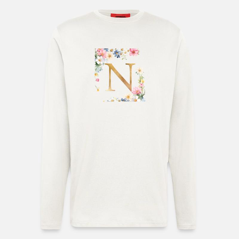 N Monogram, Floral, Personalizable - Longsleeve - made by SPREAD  - OFF WHITE