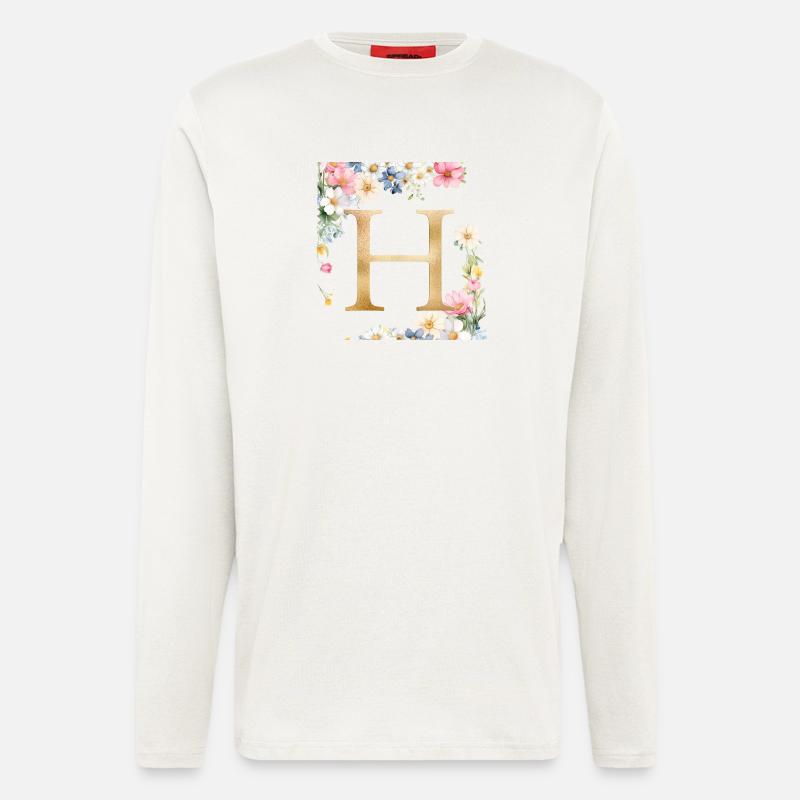 H Monogram, Floral, Personalizable - Longsleeve - made by SPREAD  - OFF WHITE