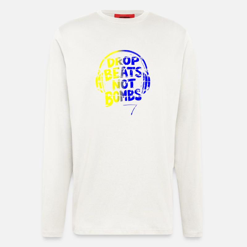 Drop Beats Not Bombs yellow blue - Langarmshirt - made by SPREAD  - OFF WHITE