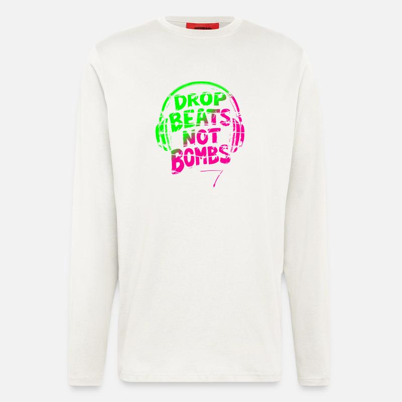 Drop Beats Not Bombs vert rose - Manches longues bio décontracté fabriqué en UE - OFF WHITE