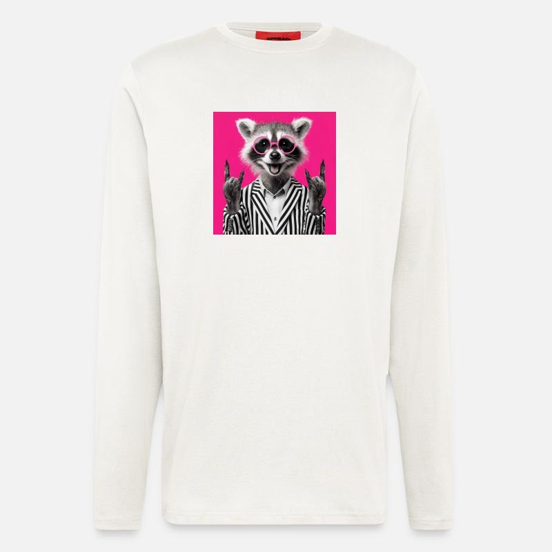 Waschbär mit Doppel Rock Handgeste - Langarmshirt - made by SPREAD  - OFF WHITE