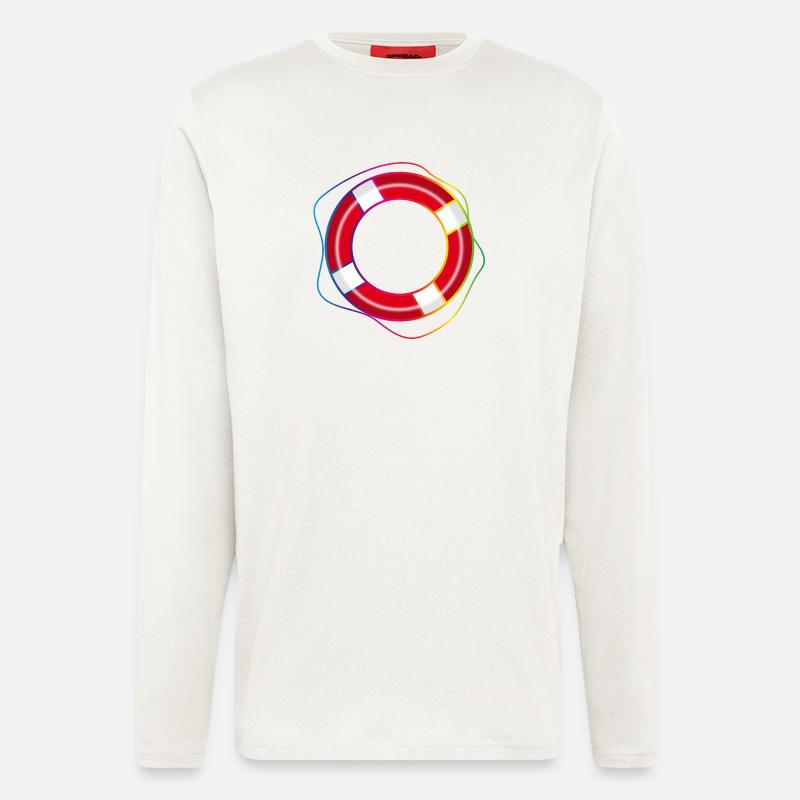 Rettungsring mit Regenbogen-Seil –Maritimes Symbol - Langarmshirt - made by SPREAD  - OFF WHITE