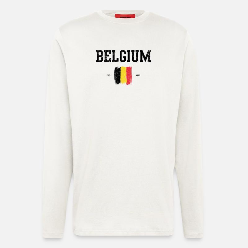 Impression d’art abstraite drapeau belge - Manches longues bio décontracté fabriqué en UE - OFF WHITE