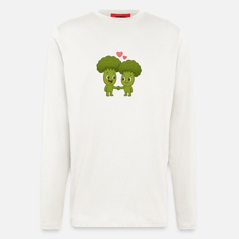 Mignon brocoli avec des cœurs - Manches longues bio décontracté fabriqué en UE - OFF WHITE