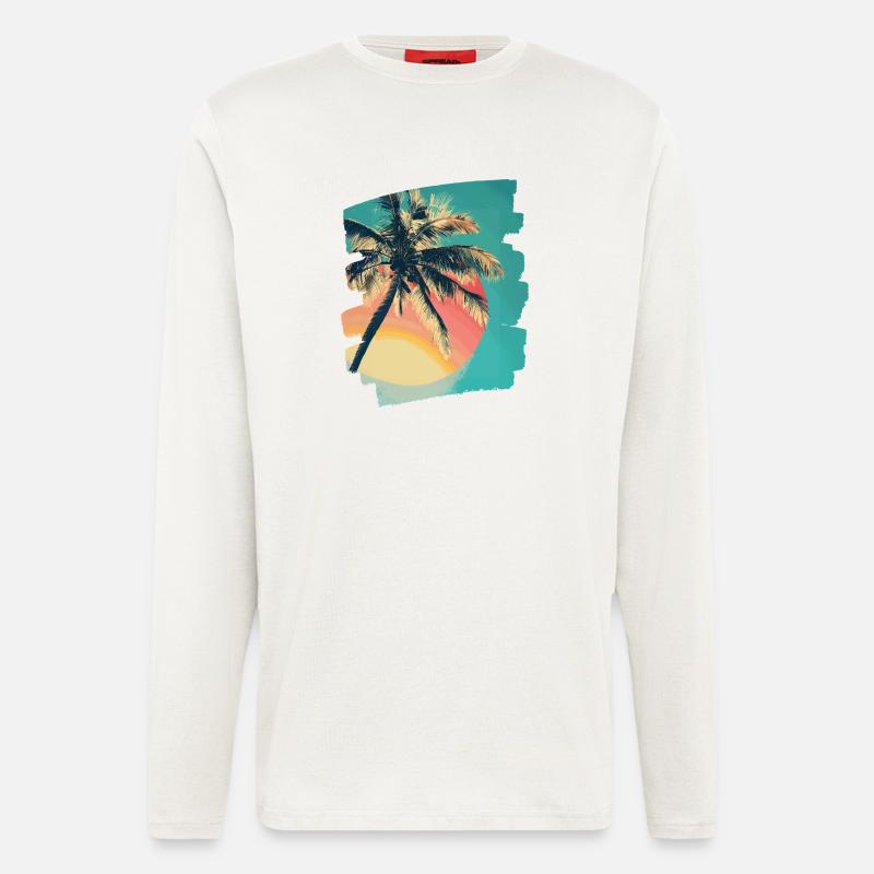 Palm Tree Sunset Summer Sun - Longsleeve - made by SPREAD  - OFF WHITE